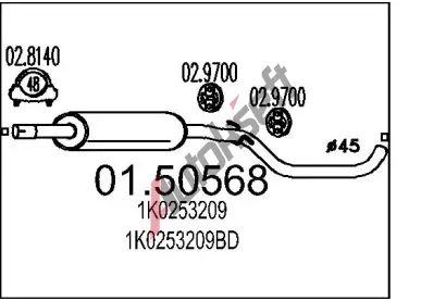 MTS Střední tlumič výfuku MTS 01.50568, 01.50568 MTS Střední tlumič výfuku MTS 01.50568, 01.50568