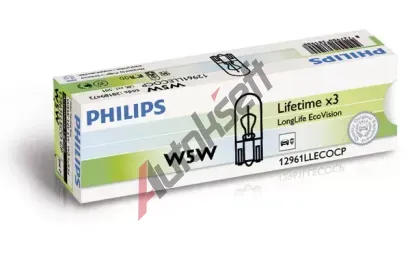 PHILIPS rovka W5W 12V/5V 5W/12W W2,1x9,5d LongLife EcoVision PHI 12961LLECOCP, 12961LLECOCP