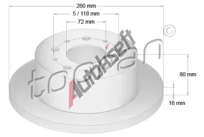 TOPRAN Brzdový kotouč - 280 mm TPR 722 596, 722 596 TOPRAN Brzdový kotouč - 280 mm TPR 722 596, 722 596