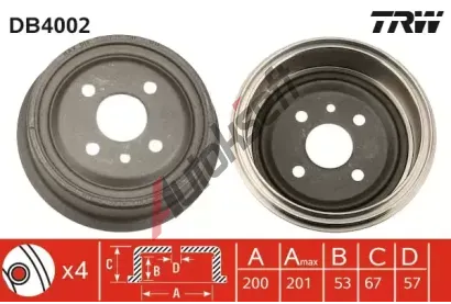 TRW Brzdov buben - 200 mm TRW DB4002, DB4002