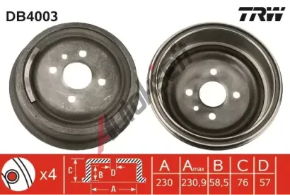 TRW Brzdov buben - 230 mm TRW DB4003, DB4003