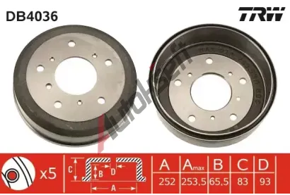 TRW Brzdov buben - 252 mm TRW DB4036, DB4036