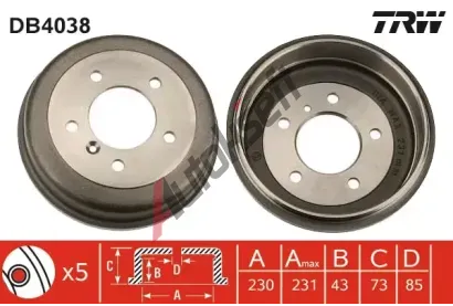 TRW Brzdov buben - 230 mm TRW DB4038, DB4038