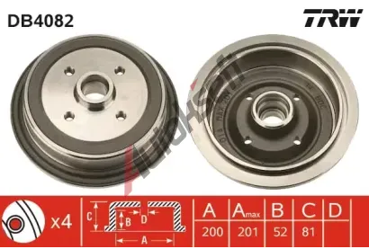 TRW Brzdový buben - 200 mm TRW DB4082, DB4082  TRW Brzdový buben - 200 mm TRW DB4082, DB4082