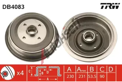 TRW Brzdov buben - 230 mm TRW DB4083, DB4083