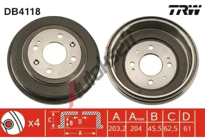 TRW Brzdov buben - 203,2 mm TRW DB4118, DB4118