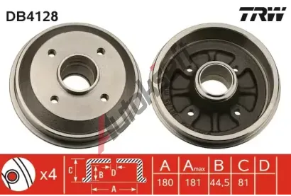 TRW Brzdov buben - 180 mm TRW DB4128, DB4128