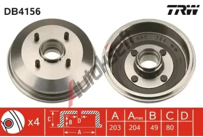 TRW Brzdov buben - 203 mm TRW DB4156, DB4156