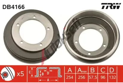 TRW Brzdov buben - 254 mm TRW DB4166, DB4166