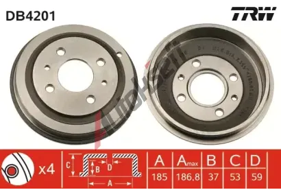 TRW Brzdov buben - 185 mm TRW DB4201, DB4201