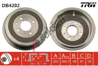 TRW Brzdov buben - 203 mm TRW DB4202, DB4202