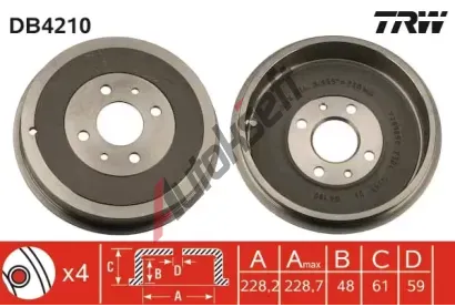 TRW Brzdov buben - 228,2 mm TRW DB4210, DB4210