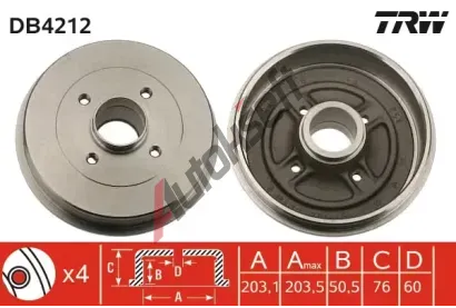 TRW Brzdov buben - 203,1 mm TRW DB4212, DB4212
