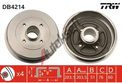TRW Brzdov buben - 203,1 mm TRW DB4214, DB4214