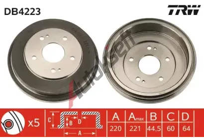 TRW Brzdový buben - 220 mm TRW DB4223, DB4223 TRW Brzdový buben - 220 mm TRW DB4223, DB4223