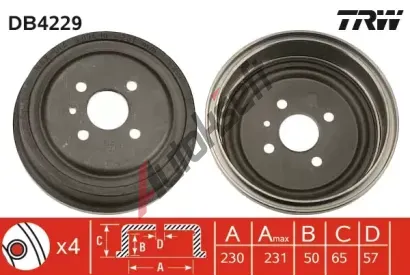 TRW Brzdov buben - 230 mm TRW DB4229, DB4229