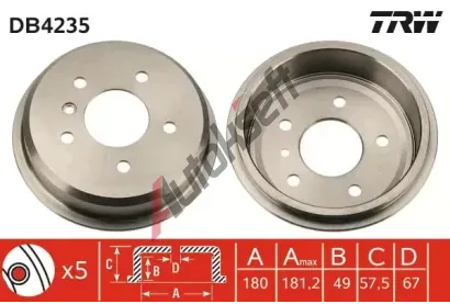 TRW Brzdov buben - 180 mm TRW DB4235, DB4235