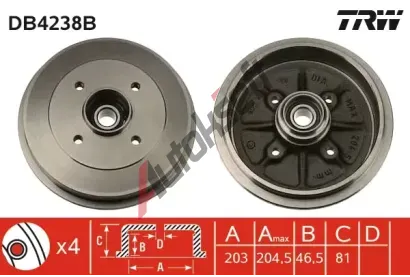 TRW Brzdov buben s loiskem - 203 mm TRW DB4238B, DB4238B