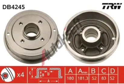 TRW Brzdov buben - 180 mm TRW DB4245, DB4245