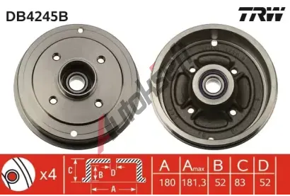 TRW Brzdov buben s loiskem - 180 mm TRW DB4245B, DB4245B