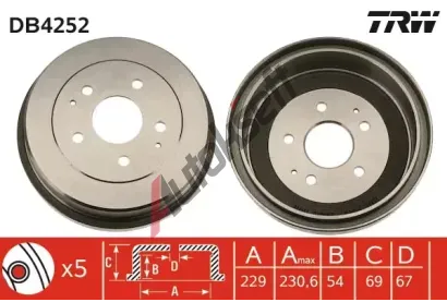 TRW Brzdov buben - 229 mm TRW DB4252, DB4252