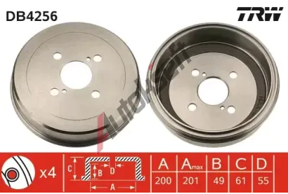 TRW Brzdov buben - 200 mm TRW DB4256, DB4256