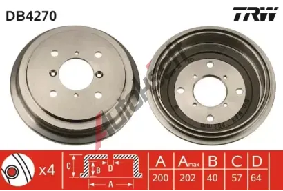 TRW Brzdový buben - 200 mm TRW DB4270, DB4270 TRW Brzdový buben - 200 mm TRW DB4270, DB4270