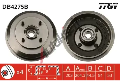 TRW Brzdov buben s loiskem - 203 mm TRW DB4275B, DB4275B
