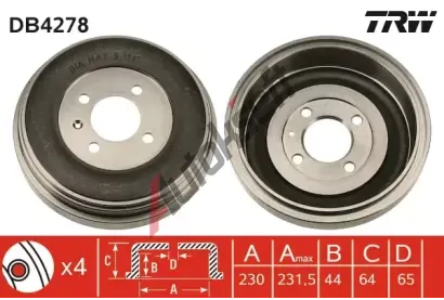 TRW Brzdov buben - 230 mm TRW DB4278, DB4278