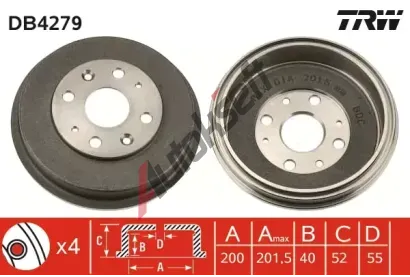 TRW Brzdov buben - 200 mm TRW DB4279, DB4279