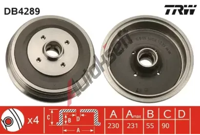 TRW Brzdov buben - 230 mm TRW DB4289, DB4289