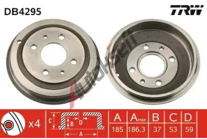 TRW Brzdov buben - 185 mm TRW DB4295, DB4295