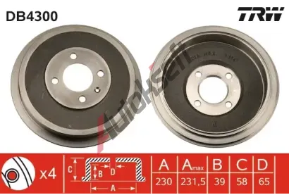 TRW Brzdov buben - 230 mm TRW DB4300, DB4300