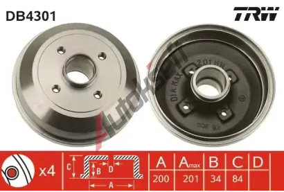 TRW Brzdov buben - 200 mm TRW DB4301, DB4301