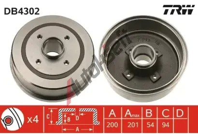 TRW Brzdov buben - 200 mm TRW DB4302, DB4302