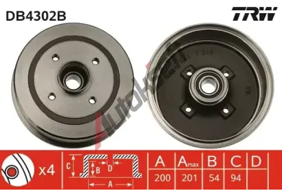 TRW Brzdov buben s loiskem - 200 mm TRW DB4302B, DB4302B