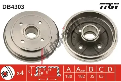 TRW Brzdov buben - 180 mm TRW DB4303, DB4303