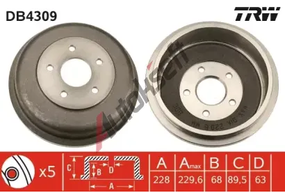 TRW Brzdov buben - 228 mm TRW DB4309, DB4309