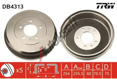 TRW Brzdový buben TRW DB4313, DB4313 TRW Brzdový buben TRW DB4313, DB4313
