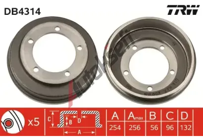 TRW Brzdov buben - 254 mm TRW DB4314, DB4314