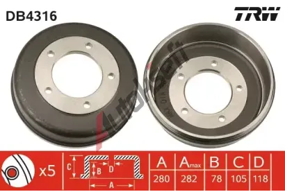 TRW Brzdov buben - 280 mm TRW DB4316, DB4316