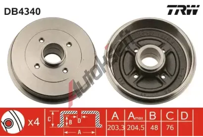 TRW Brzdov buben - 203,3 mm TRW DB4340, DB4340
