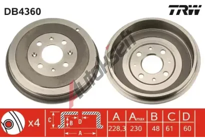 TRW Brzdov buben - 228,3 mm TRW DB4360, DB4360