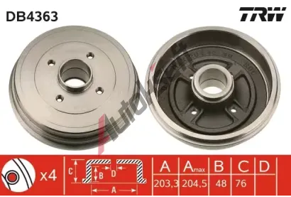 TRW Brzdov buben - 203,3 mm TRW DB4363, DB4363