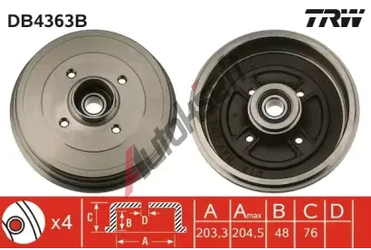 TRW Brzdov buben s loiskem - 203,3 mm TRW DB4363B, DB4363B