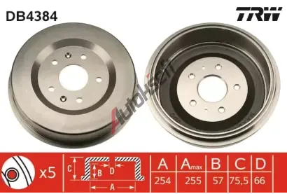 TRW Brzdový buben - 254 mm TRW DB4384, DB4384 TRW Brzdový buben - 254 mm TRW DB4384, DB4384