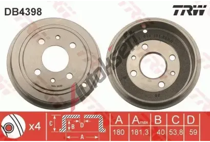TRW Brzdov buben - 180 mm TRW DB4398, DB4398