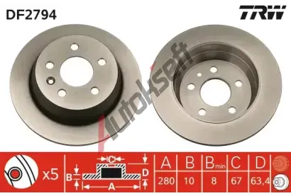 TRW Brzdový kotouč - 280 mm TRW DF2794, DF2794  TRW Brzdový kotouč - 280 mm TRW DF2794, DF2794