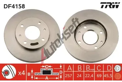 TRW Brzdový kotouč - 257 mm TRW DF4158, DF4158 TRW Brzdový kotouč - 257 mm TRW DF4158, DF4158