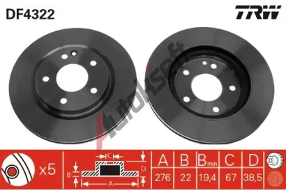 TRW Brzdový kotouč - 276 mm TRW DF4322, DF4322 TRW Brzdový kotouč - 276 mm TRW DF4322, DF4322